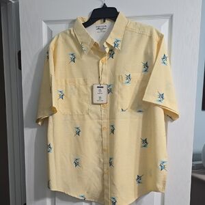 Haggar Casual Yellow and Blue Marlin Shirt Fishing